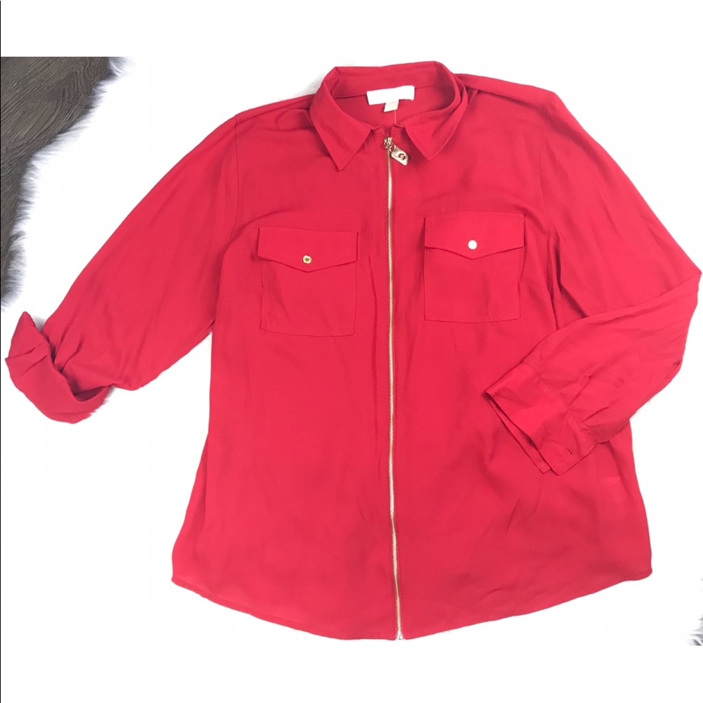 COPY - {Michael Kors} red zip front utility top womens 2x
